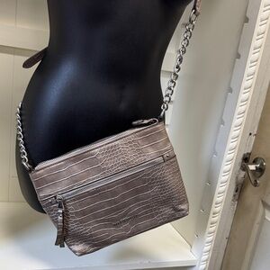Dana Buchman Taupe Crocodile-Embossed Crossbody Bag